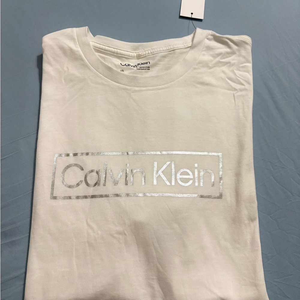 Calvin Klein White Box Silver Logo Cotton Crew T-Shirt